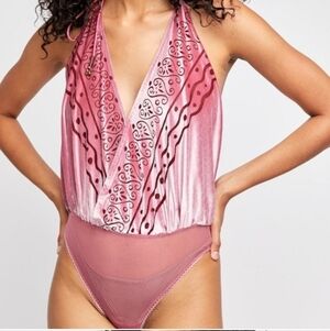 FREE PEOPLE Body Talk Plunge Neck Velvet Sleeveless Bodysuit, NWT,  M